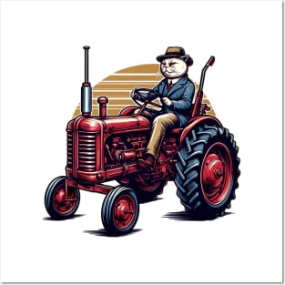 Funny Cat Driving Tractor Posters and Art